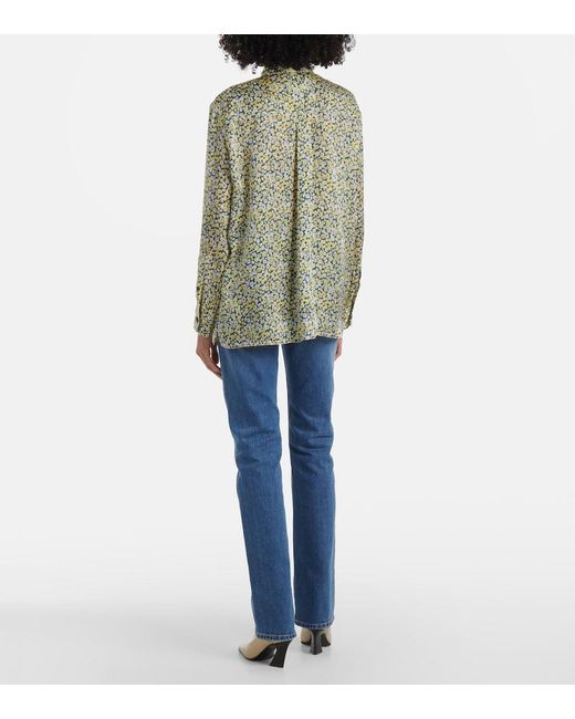 Bottega Veneta Green Daisy Floral Silk Charmeuse Shirt