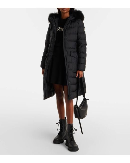 Moncler Black Hooded Shearling-Trimmed Down Jacket