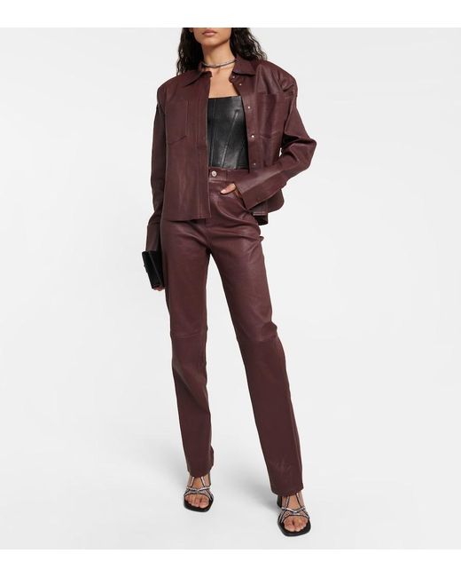 Stouls Purple Terry High-Rise Straight Leather Pants