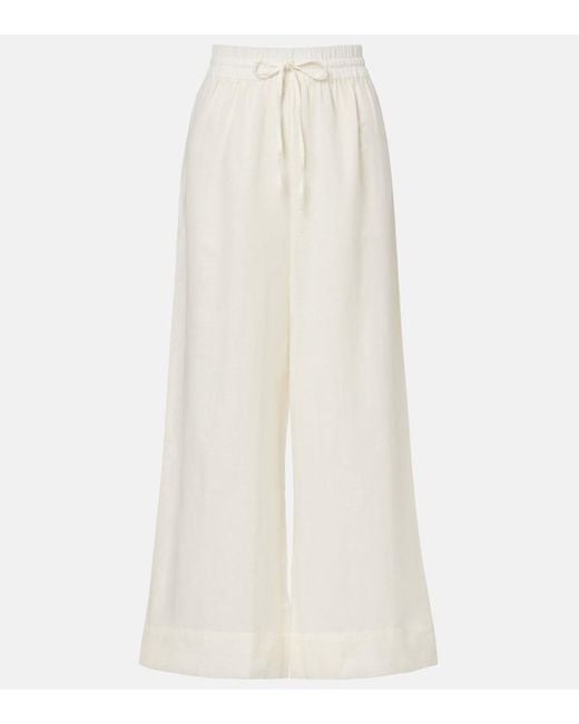 Polo Ralph Lauren White Cropped Linen And Cotton Wide-Leg Pants