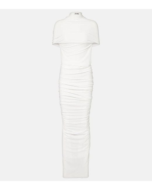 Jean Paul Gaultier White Fringed Ruched Jersey Maxi Dress