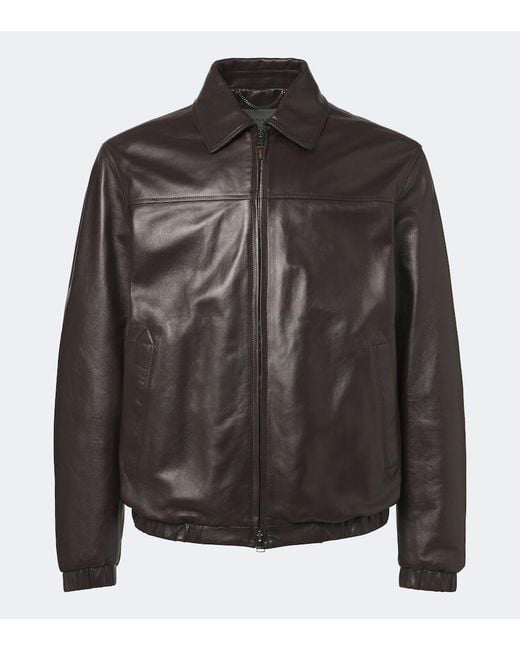 Canali Black Leather Blouson Jacket for men