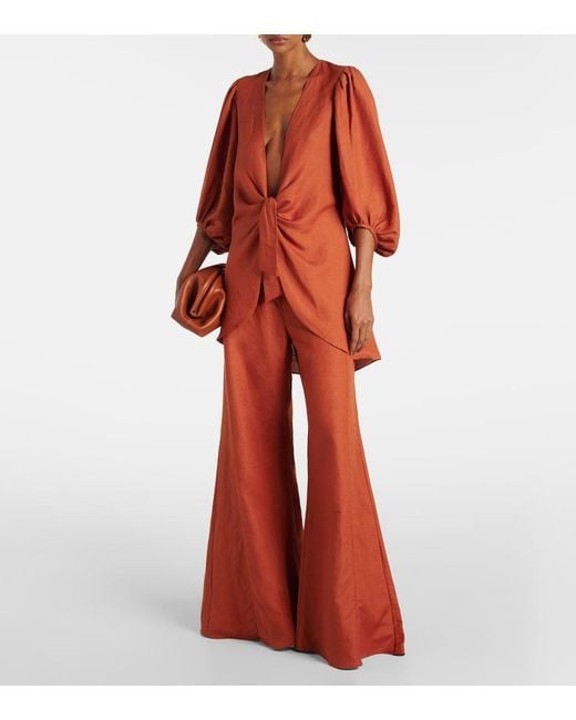 Adriana Degreas Orange Solid Linen-Blend Shirt
