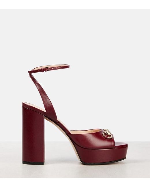 Gucci Red Horsebit Platform Sandal, Leather