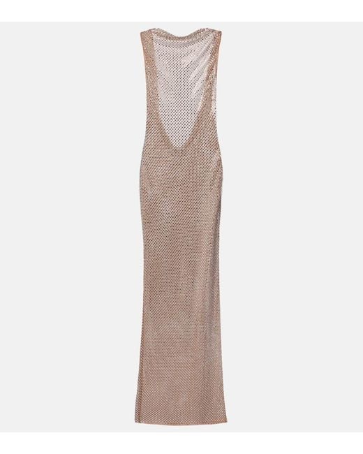 Self-Portrait Metallic Rhinestone Draped Open-Back Maxi Dress