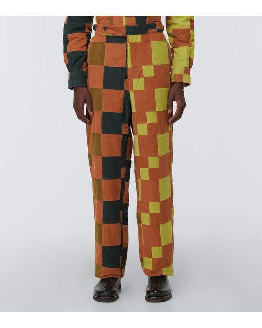 Bode Orange Patchwork Corduroy Pants for men