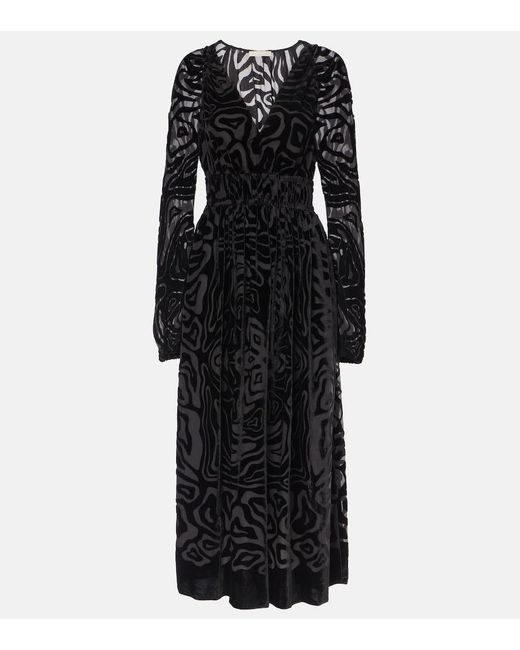 Ulla Johnson Black Elora Velvet And Mesh Midi Dress