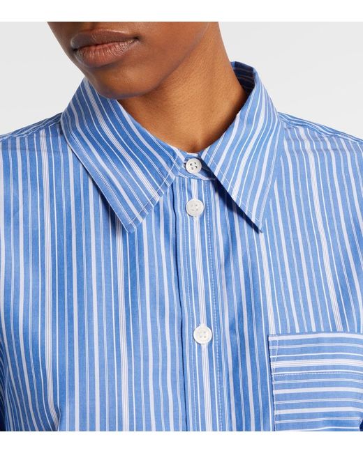 Ganni Blue Striped Oversized Cotton Poplin Shirt