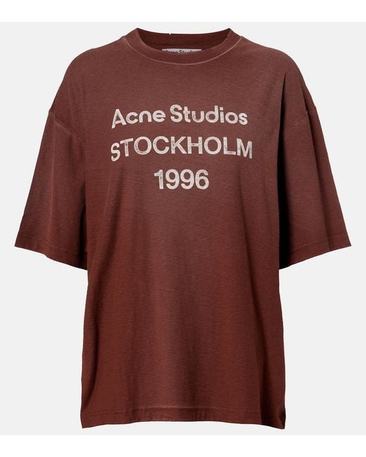 Acne Brown Logo Cotton And Hemp Jersey T-Shirt