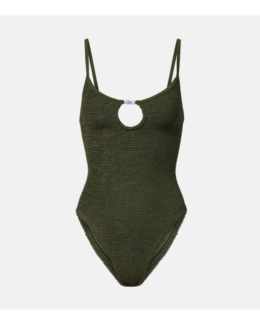 Hunza G Green Mia Beaded Cutout Swimsuit