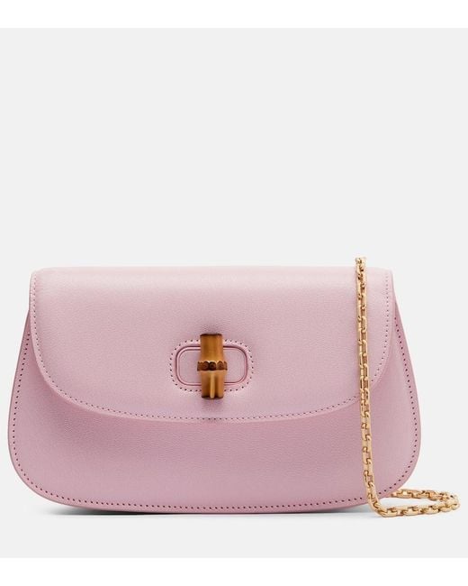 Gucci Pink Bamboo Leather Clutch