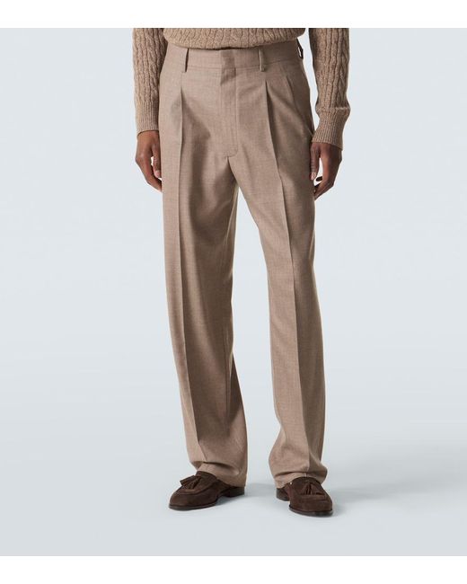 Loro Piana Brown Buxton Virgin Wool Straight Pants for men