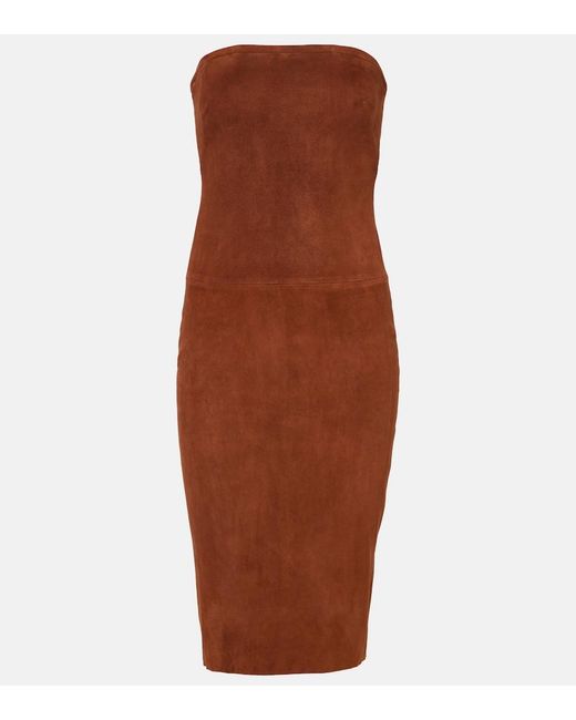 Stouls Brown Monica Strapless Suede Midi Dress
