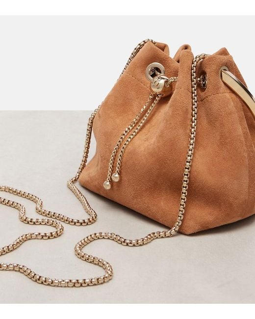 Jimmy Choo Brown Bucket Bag Bon Bon Small Aus Veloursleder