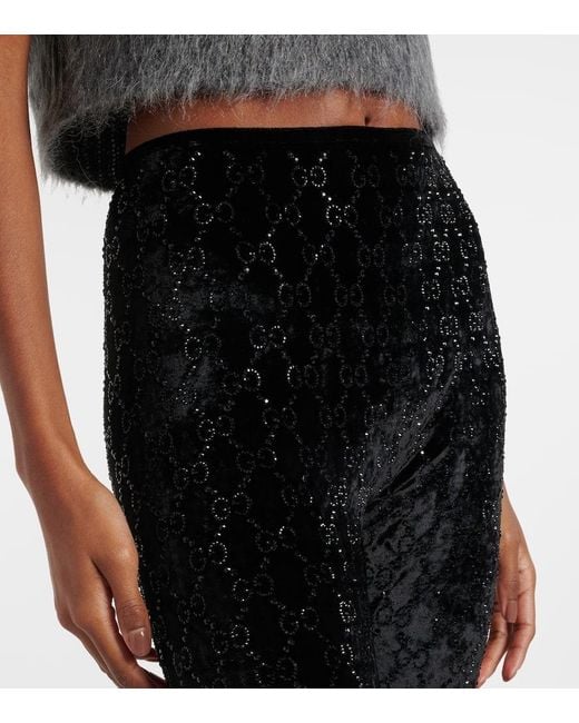 Gucci Black Gg Embellished Chenille Leggings