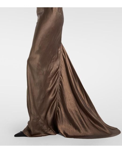 Rick Owens Brown Combo Silk-Trimmed Satin Gown
