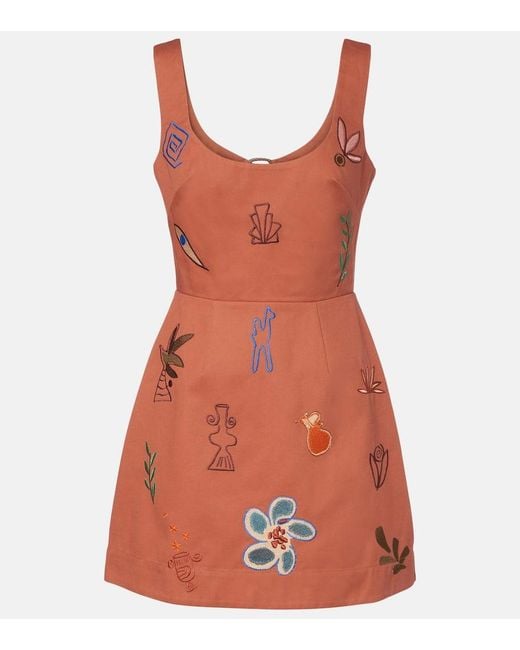 ALÉMAIS Orange Dusty Embroidered Cotton Minidress