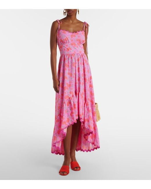 Juliet Dunn Pink Asymmetric Floral Cotton Midi Dress