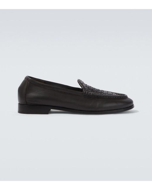 Bottega Veneta Black Silenzio Intrecciato Leather Loafers for men