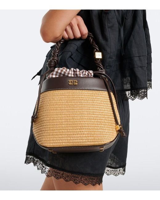 Ganni Natural Bou Small Raffia-Effect Bucket Bag