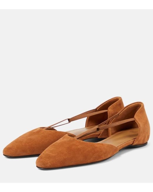 Totême Brown T-Strap Suede Flats