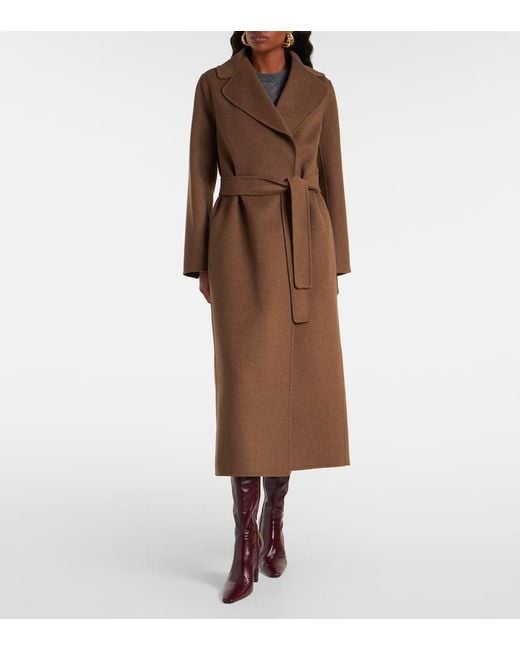 Max Mara Brown Poldo Virgin Wool Wrap Coat