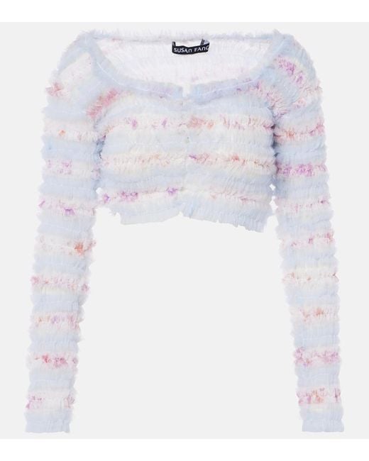 SUSAN FANG White Ruffled Cropped Cardigan