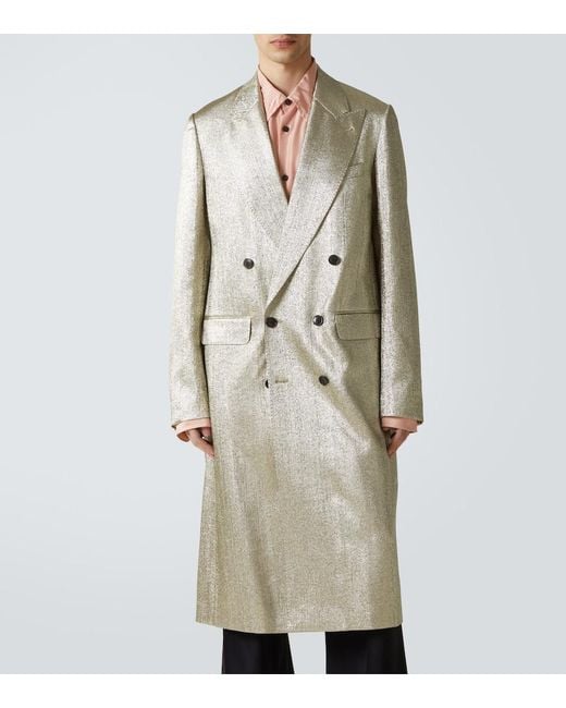 Dries Van Noten Natural Double-Breasted Lame Coat for men