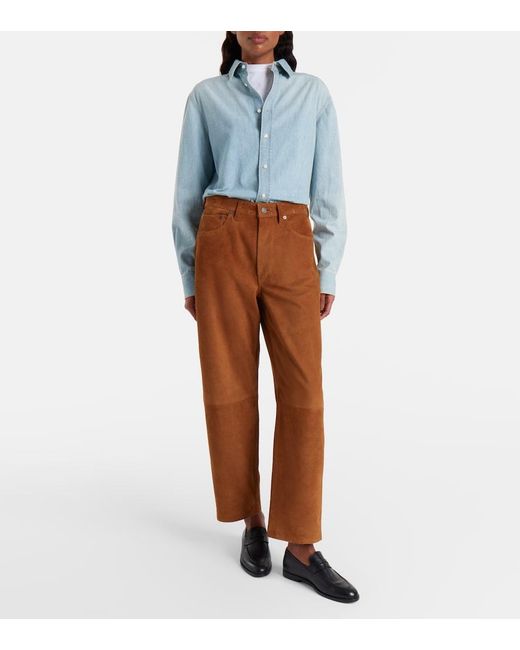 Citizens of Humanity Brown Miro Mid-Rise Suede Straight-Leg Pants