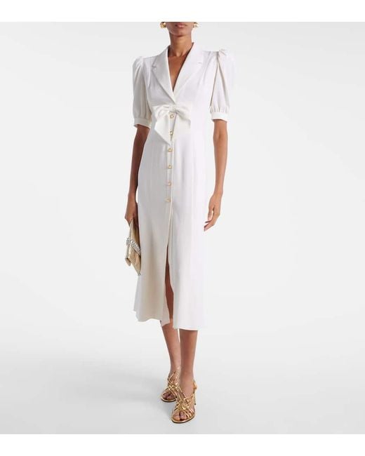 Alessandra Rich White Wool-Blend Crepe Midi Dress