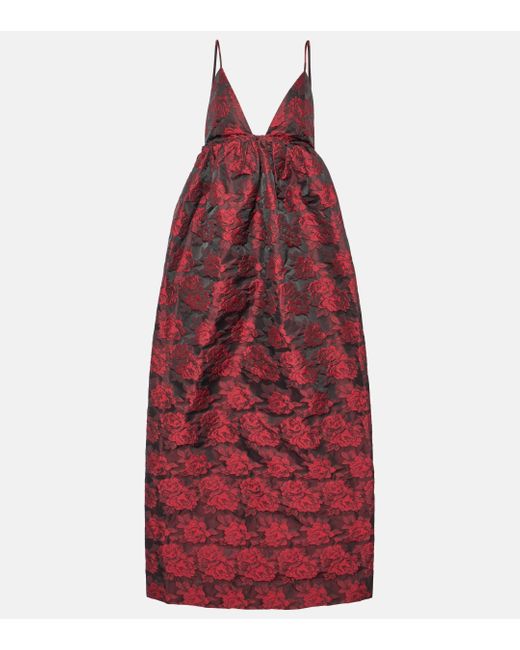 Ganni Red Floral Jacquard Maxi Dress