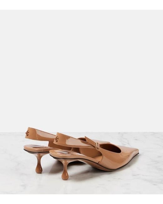 Jimmy Choo Brown Amel 50 Patent Leather Slingback Pumps