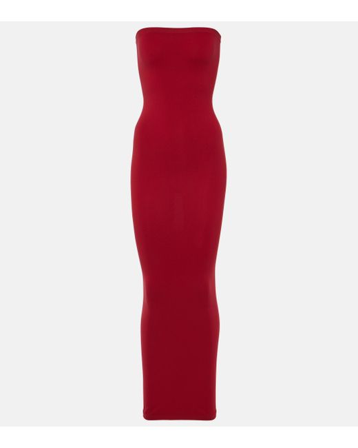 Wolford Red Fatal Strapless Jersey Maxi Dress