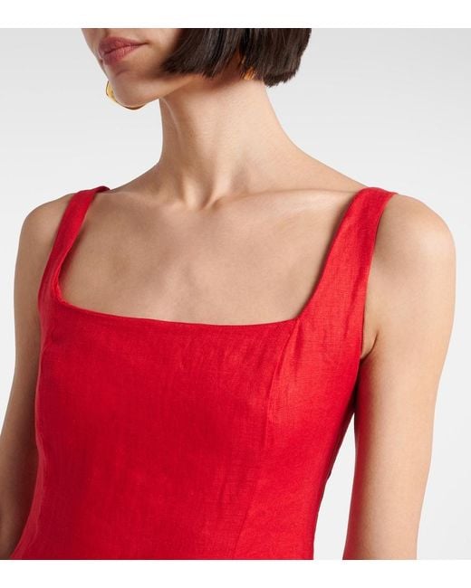 Faithfull The Brand Red Felice Linen Minidress