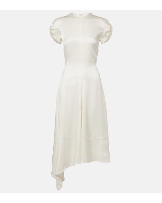 Victoria Beckham White Asymmetric Crepe Satin Midi Dress
