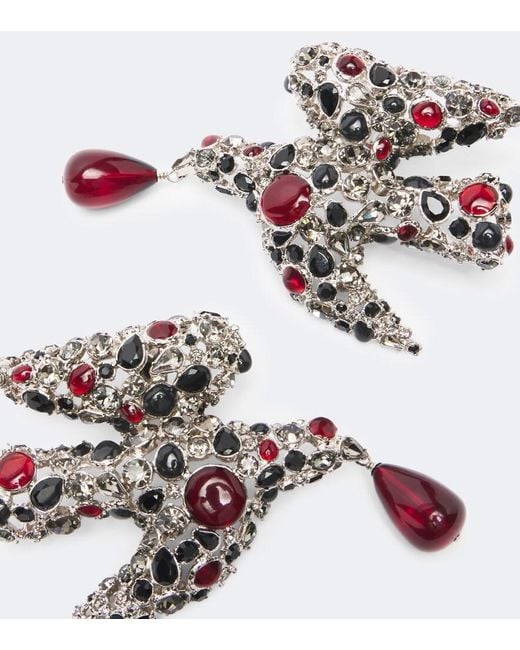Saint Laurent Red Dove Embellished Clip-On Earrings