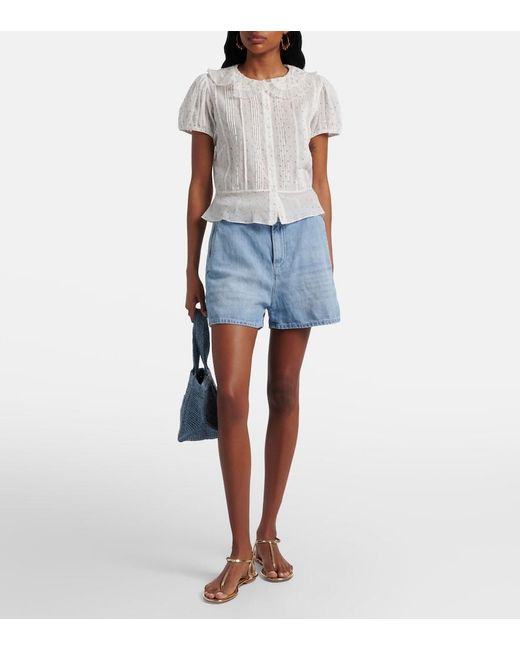 Doen White Oleta Polka-Dot Cotton Top
