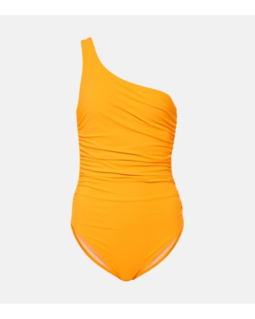 Karla Colletto Orange Ruched One-shoulder Swimsuit