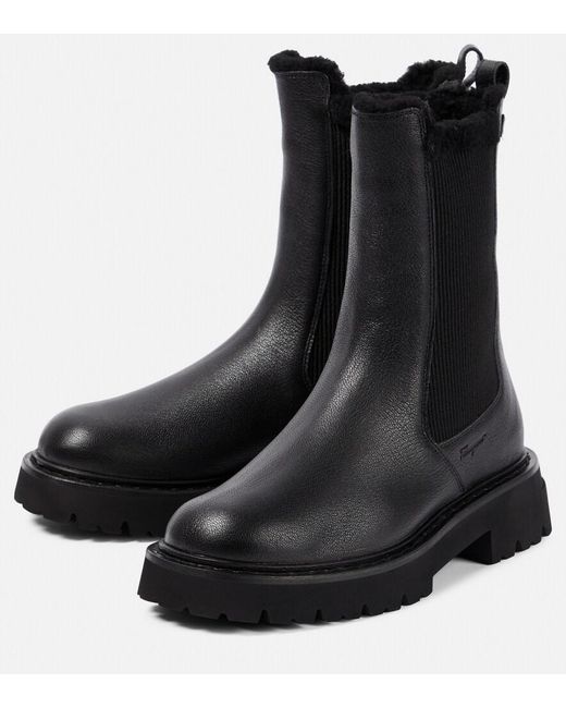 Ferragamo Black Leather Ankle Boots
