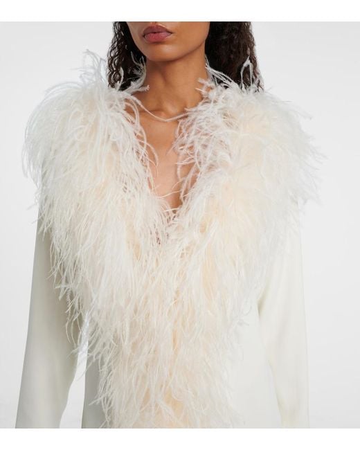 Taller Marmo White Bridal Hollywood Feather-Trimmed Gown
