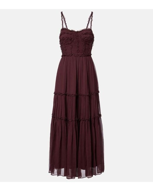 Ulla Johnson Purple Talitha Ruffled Silk Chiffon Midi Dress