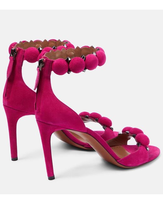 Alaïa Pink Bombe Stud Suede Ankle-Wrap High-Heel Sandals