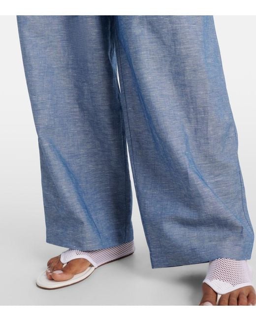 Alaïa Blue Cotton And Linen Wide-Leg Pants