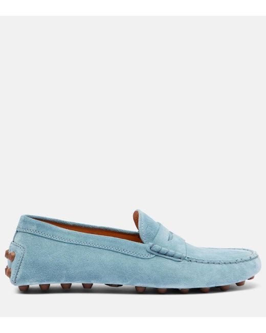 Tod's Blue Gommino Suede Penny Loafers