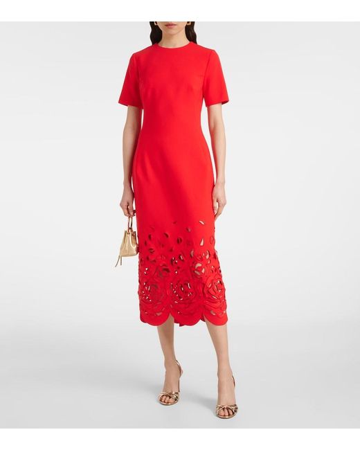 Oscar de la Renta Red Floral Cutout Cocktail Dress
