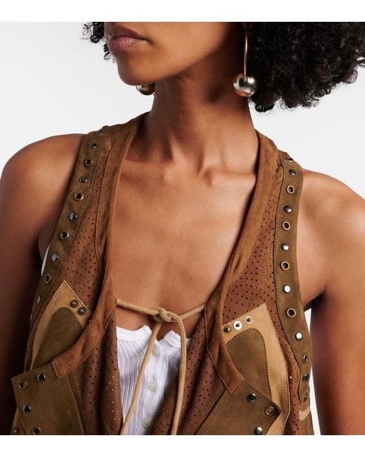 Isabel Marant Brown Kelby Studded Patchwork Suede Vest