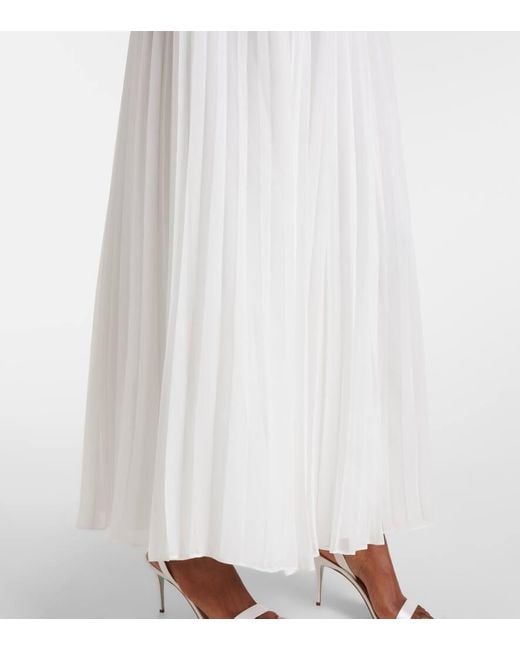 Self-Portrait White Belted Plisse Crepe Maxi Dress