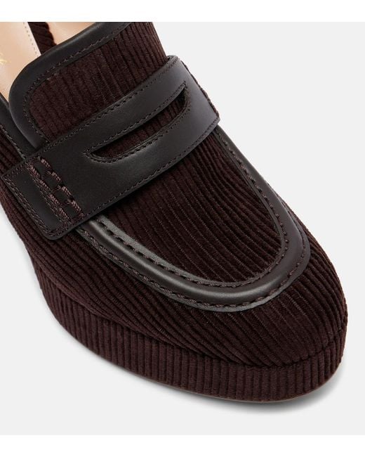 Gianvito Rossi Black Leather-Trimmed Corduroy Loafer Pumps