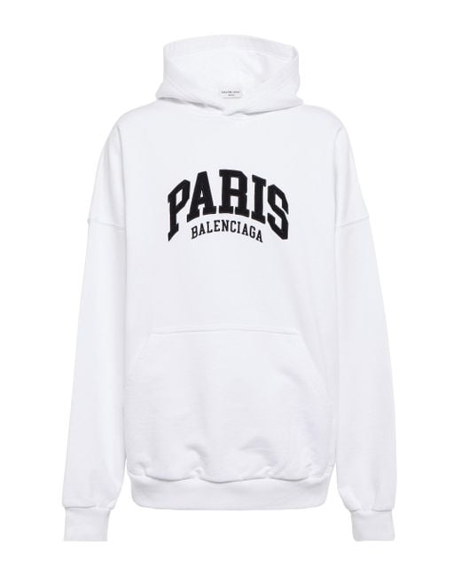 Balenciaga Cities Paris Cotton Hoodie in White - Lyst
