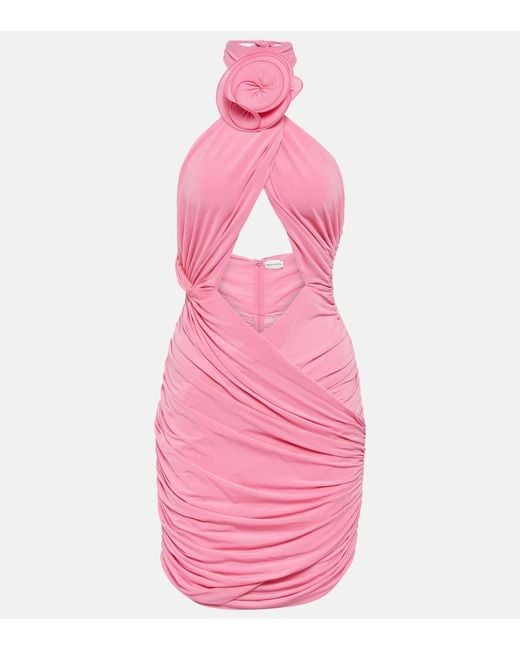 Magda Butrym Pink Floral-Applique Silk-Blend Minidress